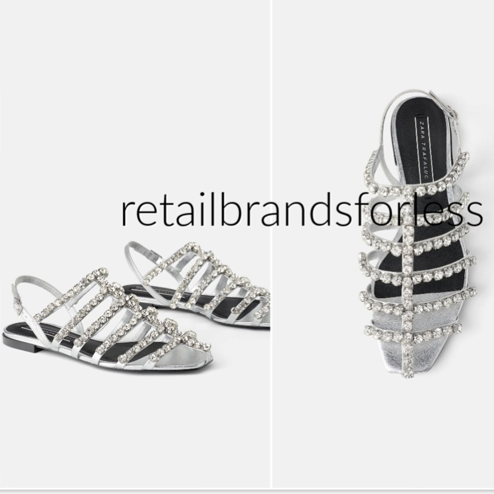 ZARA GEM ENCRUSTED BEJEWELED FLAT SANDALS